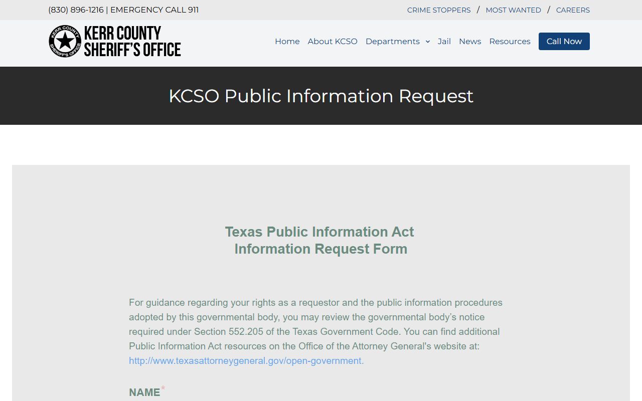 Kerr County inmate records public information request form