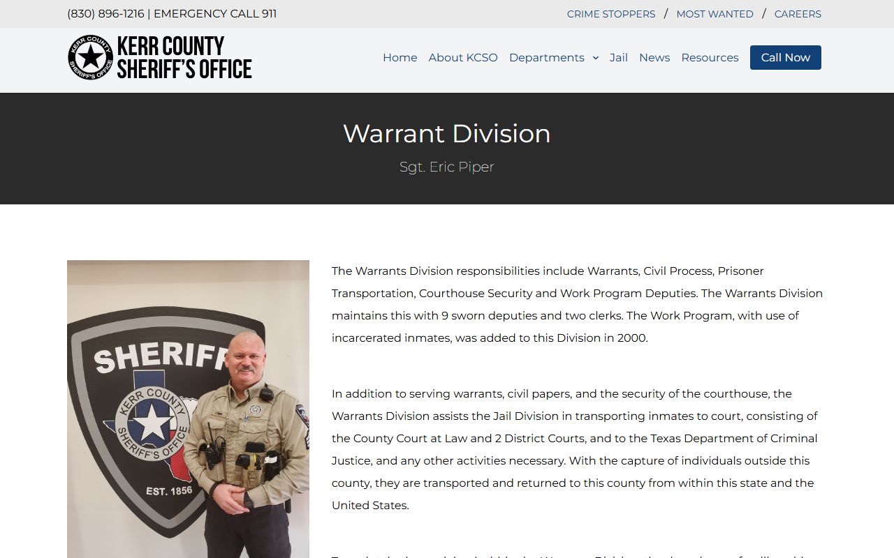 Kerr County court records after arrest warrant division page
