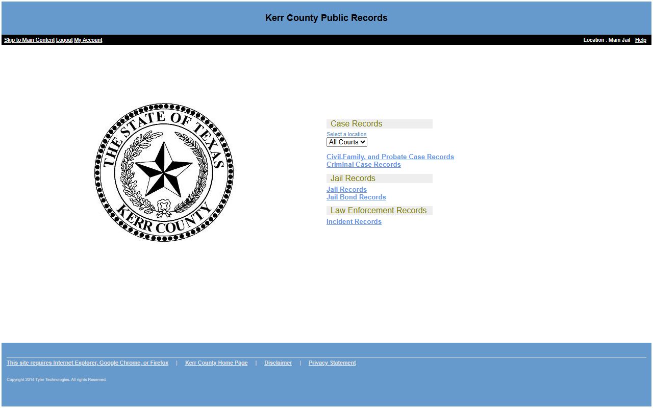 Kerr County inmate records Tyler Odyssey jail and bond records page